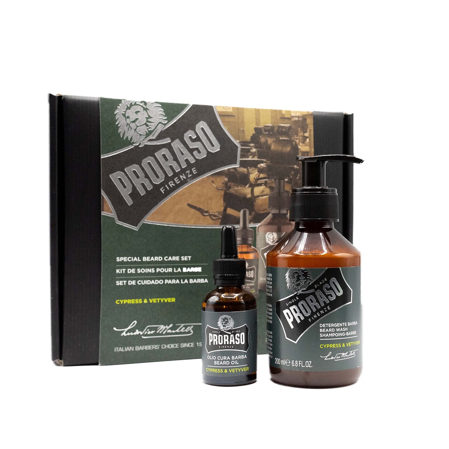 Proraso Cypress and Vetyver Beard Care Duo Kit - Beard Wash and Oil with Fresh, Earthy Scent for Long or Full Beards - Premium Italian Gift Set for Men