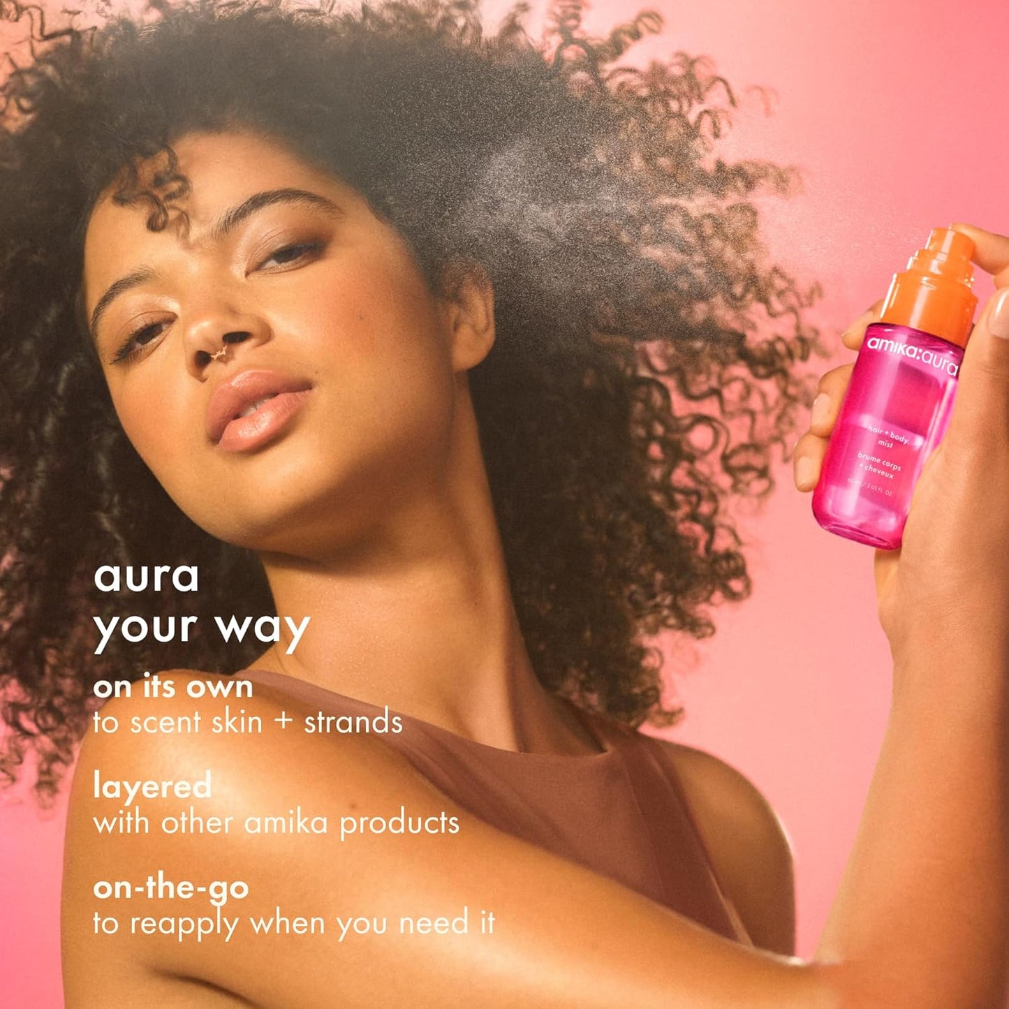 Amika Aura Hair and Body Mist - Pink Grapefruit, Juicy Apricot & Warm Vanilla Scented Spray