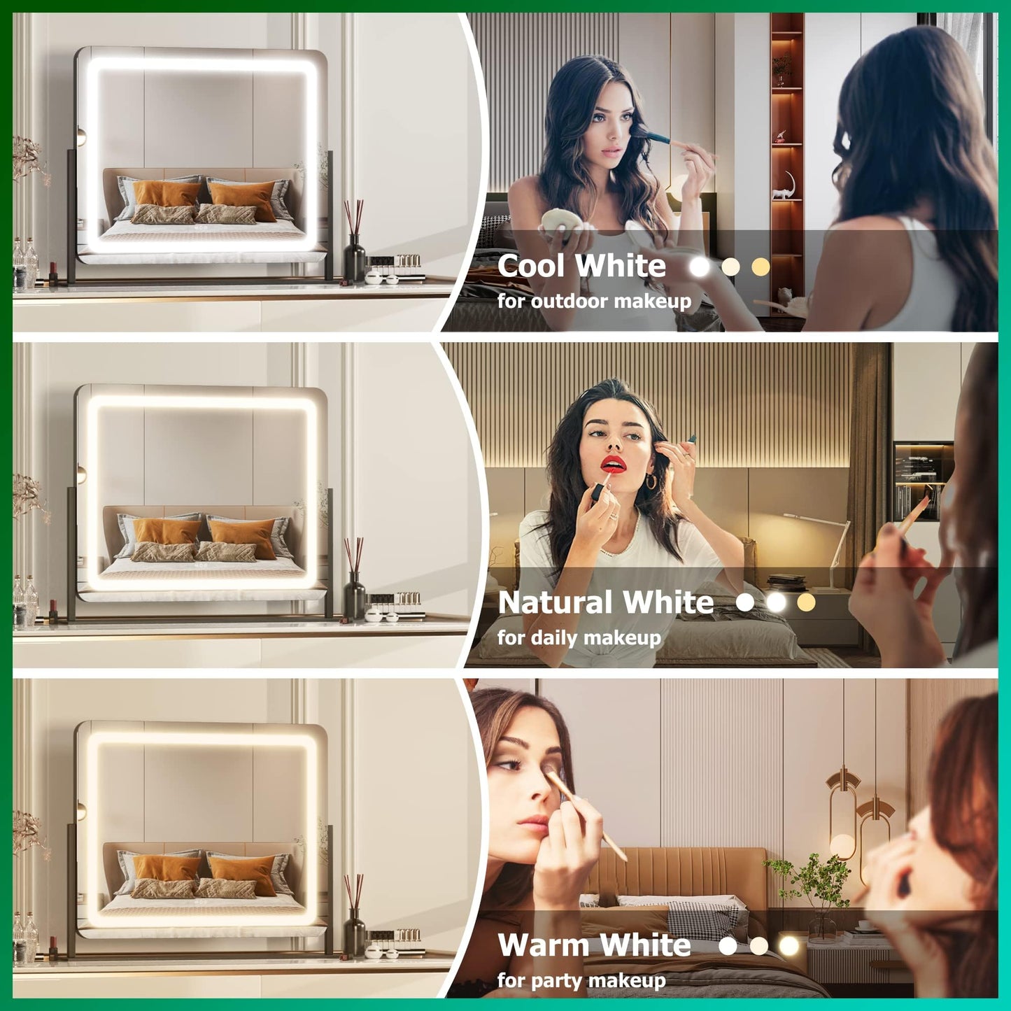 Hasipu Vanity Mirror with Lights, 24.2" x 20" LED Make up Mirror, Light up Mirror with 10X Magnification, Smart Touch 3 Colors Dimmable, Brightness Adjustment, 360° Rotation (Black)