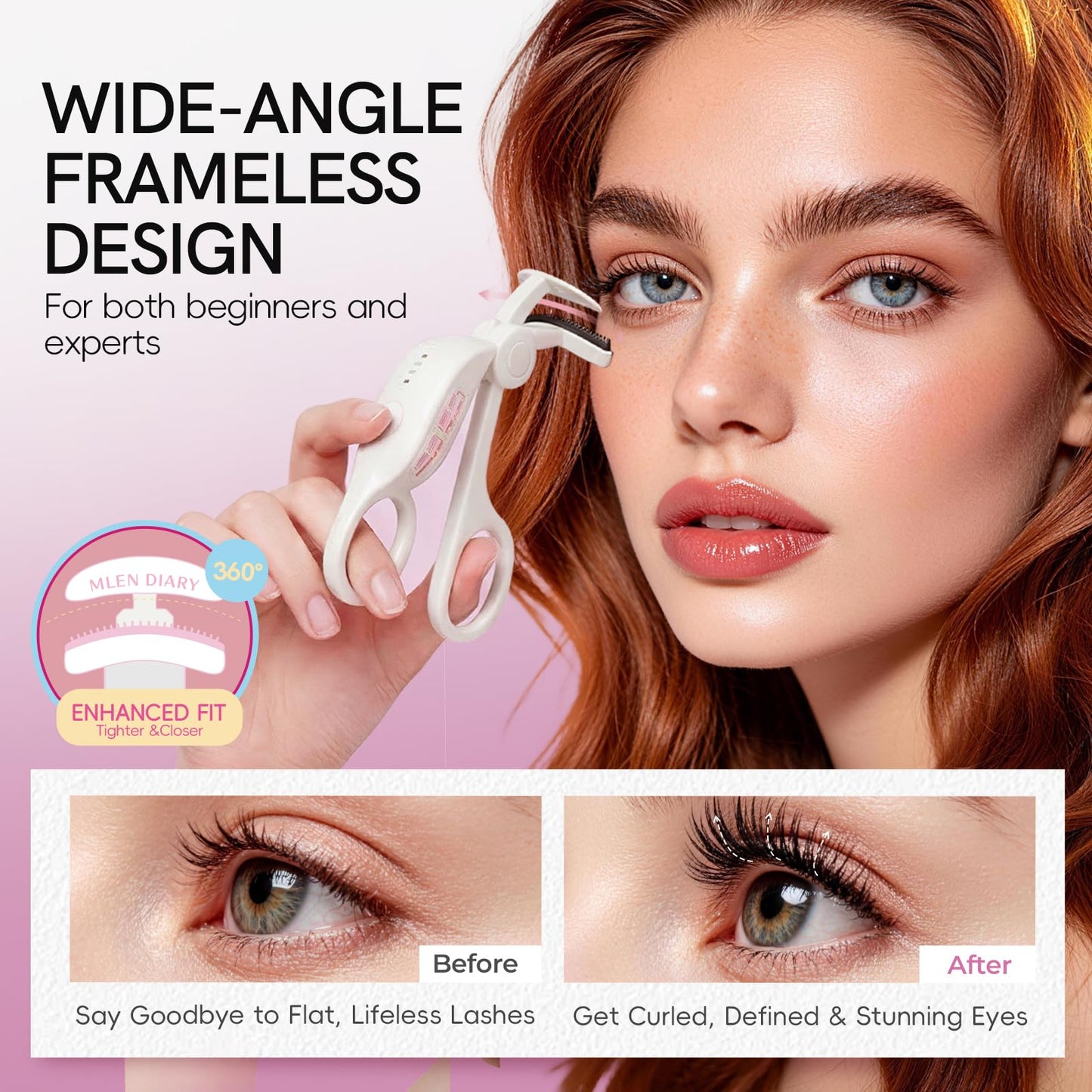 Heated Eyelash Curler, 10s Fast Heat Up Electric Lash Curler with 3 Temperature Modes, 24H Long Lasting Rechargeable Type-C Portable Travel Eyelash Curler, Anti-Burn Safe Natural Curling (White)
