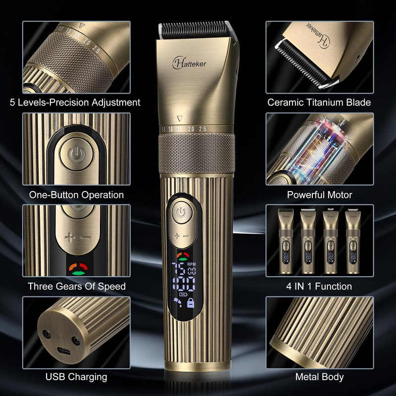 Hatteker Men's Beard Trimmer Professional Cordless Hair Clipper Barber Clipper Shaver Detail Trimmer for Men Waterproof 4 in 1