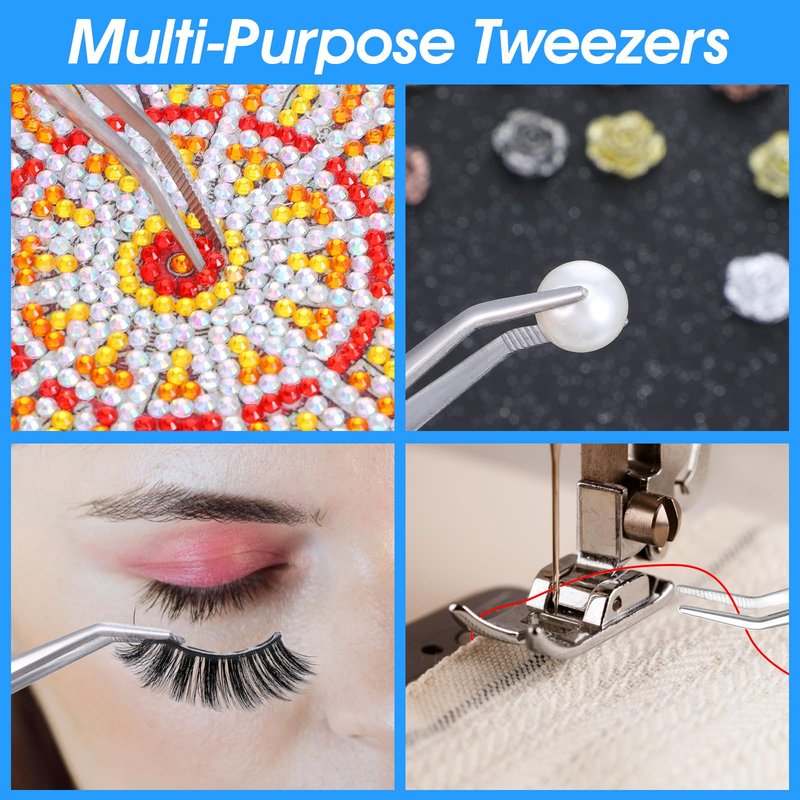 24 Pcs Stainless Steel Tweezers for Crafting with Curved Serrated Tip Multipurpose Forceps Sewing Machine Tweezers