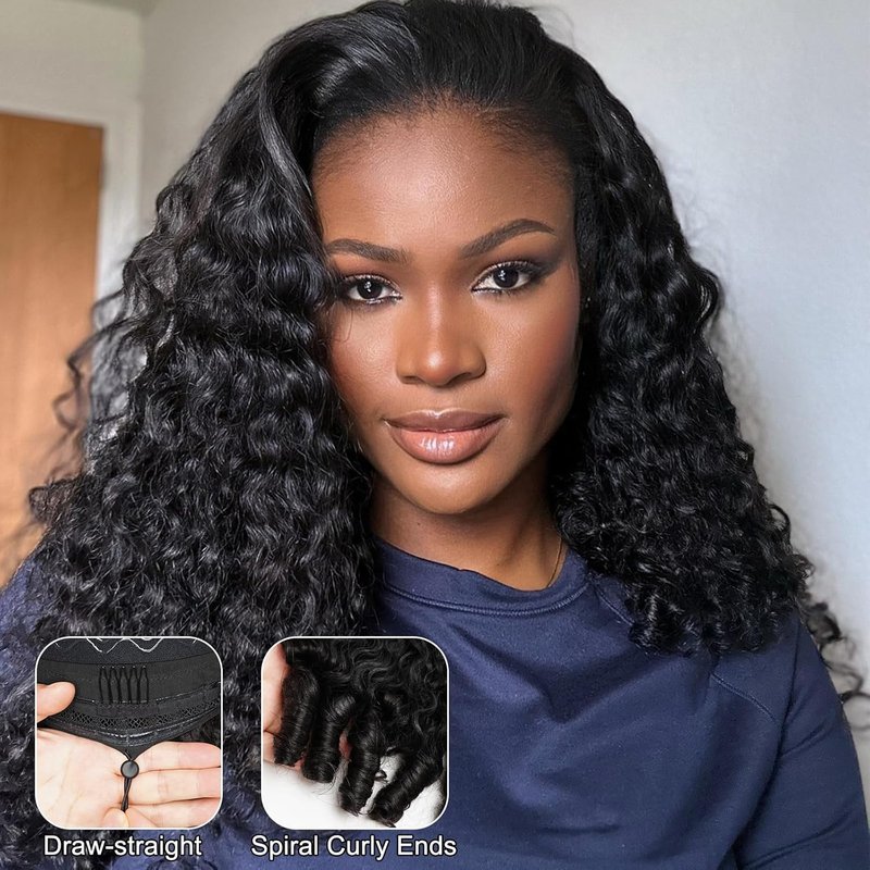 Burmese Curl Half Wig - 16-Inch Human Hair, 200% Density, Glueless | Beginner-Friendly Drawstring Design