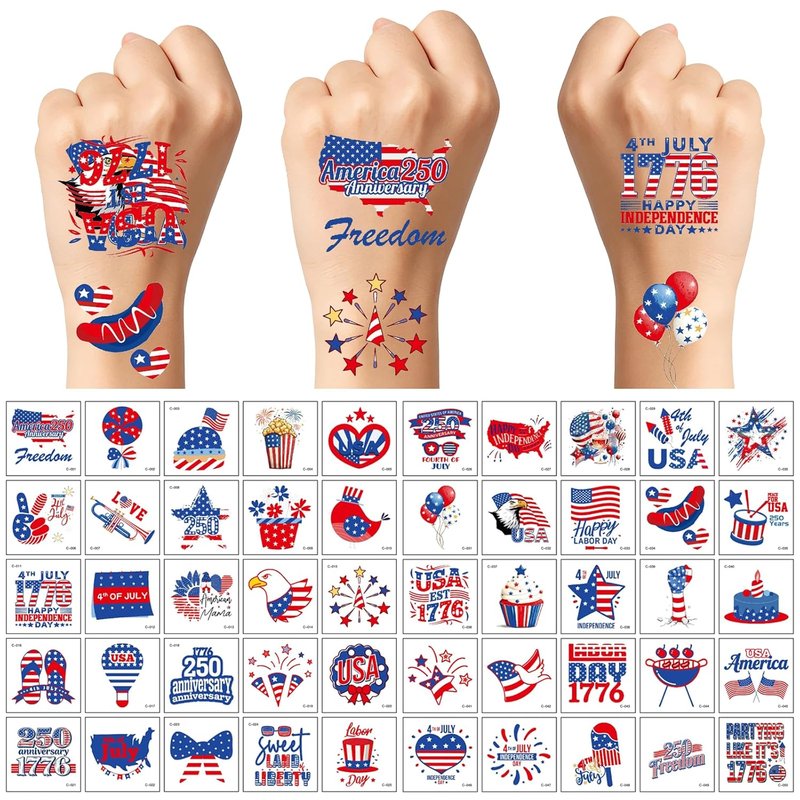 150 PCS 4th of July Temporary Tattoos - Patriotic American Flag Stickers for Kids | Red, White, and Blue Designs