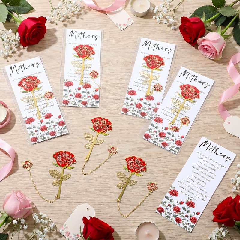 Supervitae Metal Rose Bookmark Set - 20 Mother's Day Gifts for Book Lovers | Double Flower Design