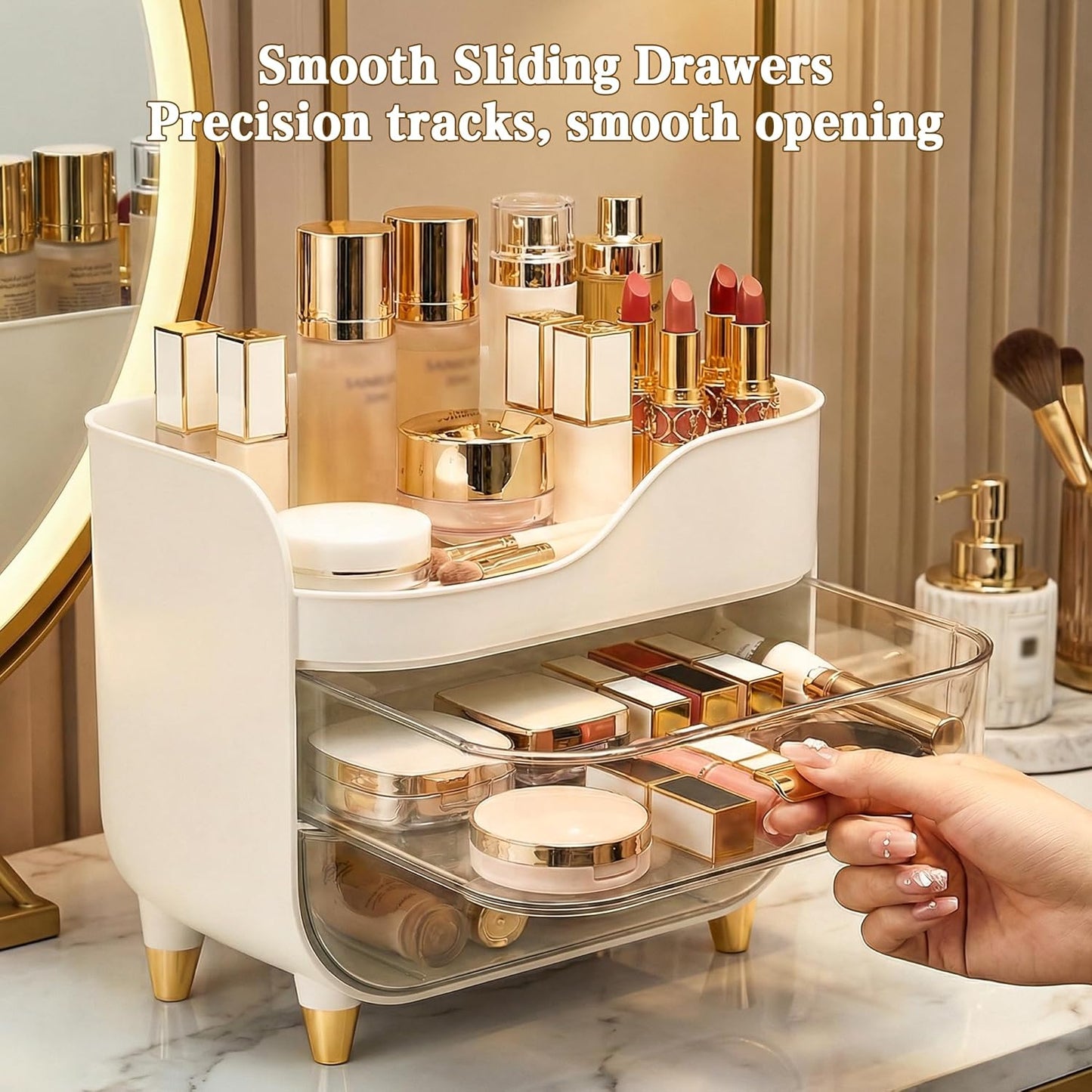 Makeup Organizer - Extra Large Skincare Storage with Smooth Drawers | Crystal Clear Vanity Display Case for Beauty Products