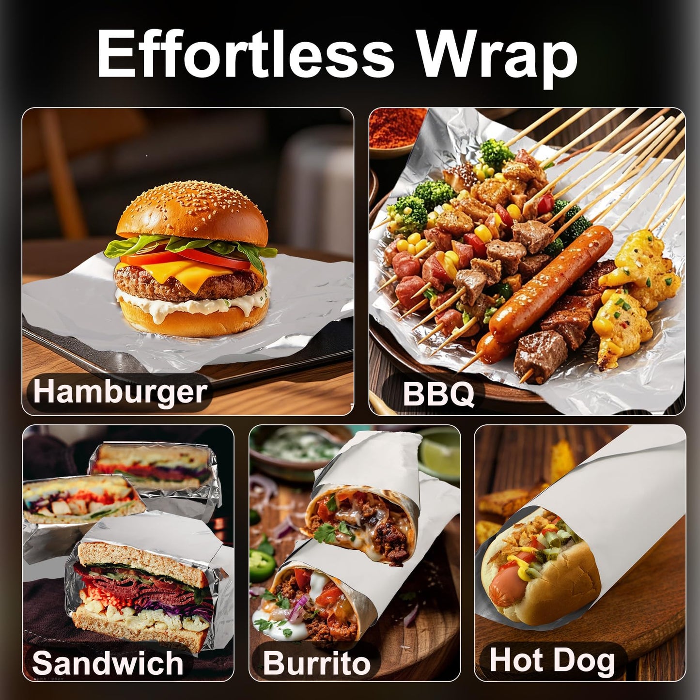 EUSOAR Sandwich Paper Wraps, 100 Sheets 12"x 12" White Heat Insulated Burritos Wrappers, Precut Aluminum Foil Grease-Resistant Hamburger Sandwich Hot Dogs BBQ Wrapping Paper Sheets for Deli Food