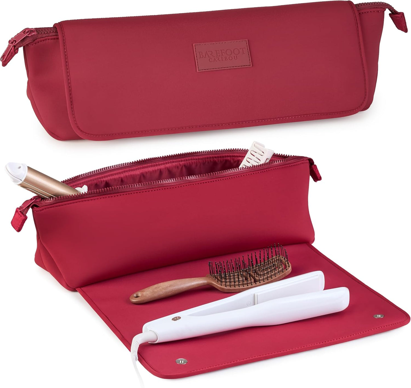 BAREFOOT CARIBOU Travel Hair Tools Bag & Heat Resistant Mat - 2-in-1 Organizer for Flat Irons & Curling Irons (Black)