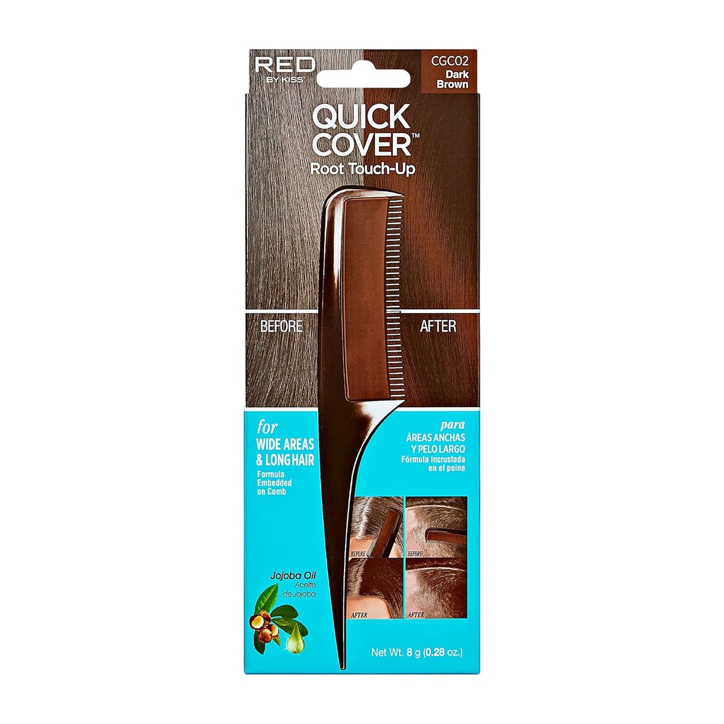 Quick Cover Root Touch Up Comb - Water-Resistant Temporary Gray Concealer for Hair & Beard | Brown