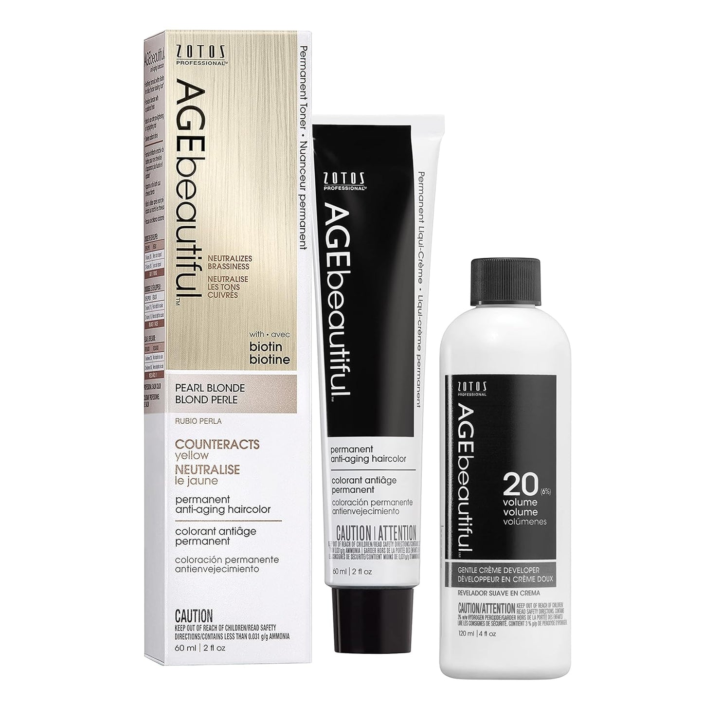 AGE Beautiful Permanent Hair Color Cream - 100% Gray Coverage Hair Dye with Biotin for Fuller, Thicker Hair | Professional Salon Quality