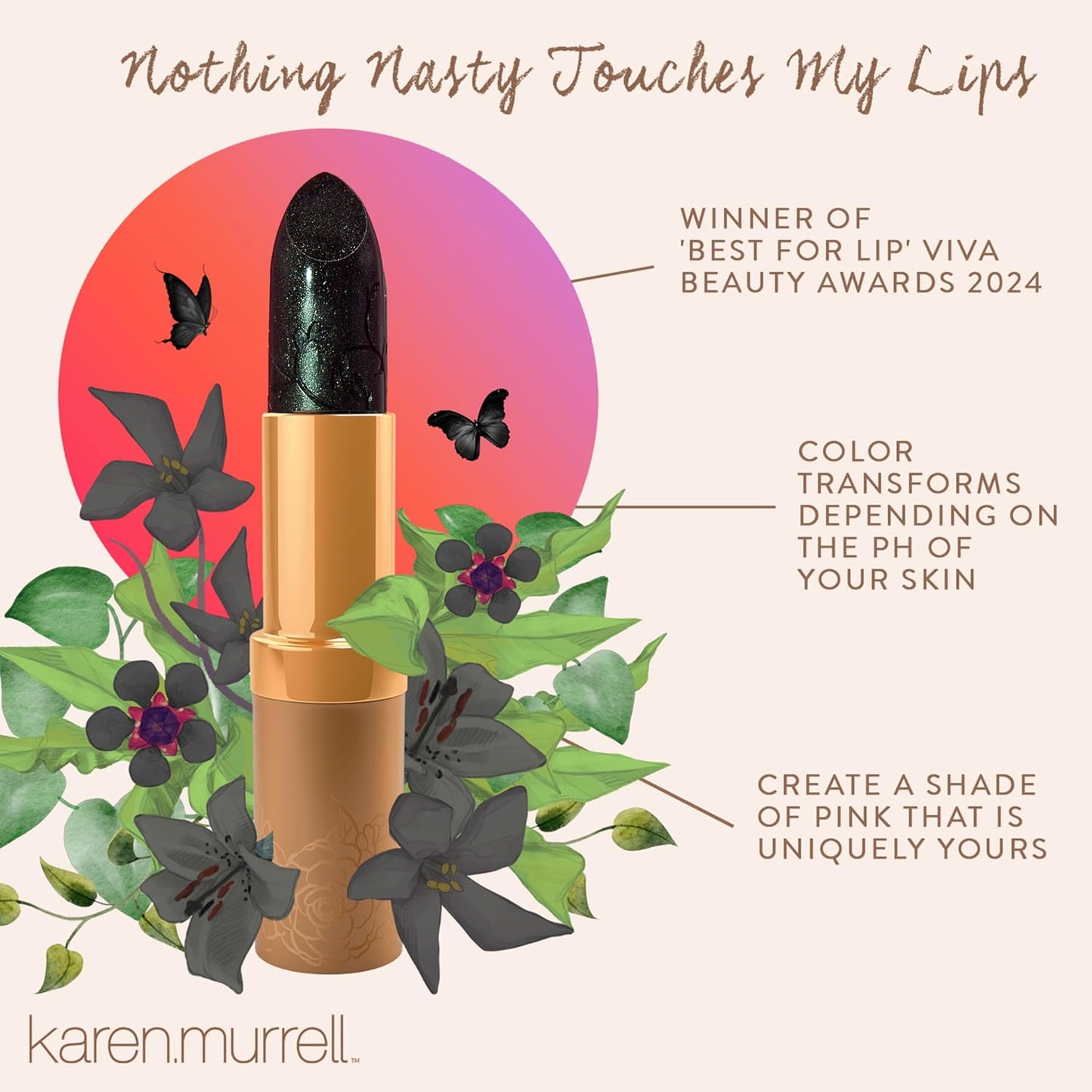 Karen Murrell Color Changing Lipstick - pH-Activated Natural Lip Tint for Healthy, Beautiful Lips | Night Moves