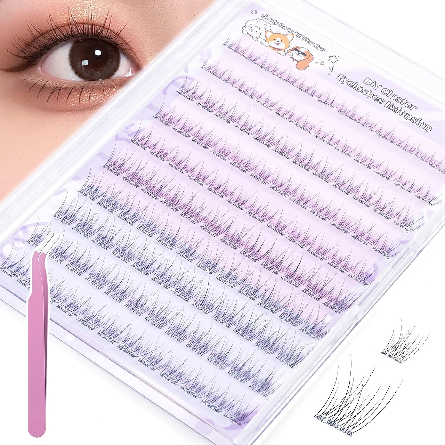 Self Adhesive Eyelashes - Natural Individual Lash Clusters Kit | 120 PCs, Easy Application, Wispy Extensions 9mm-12mm