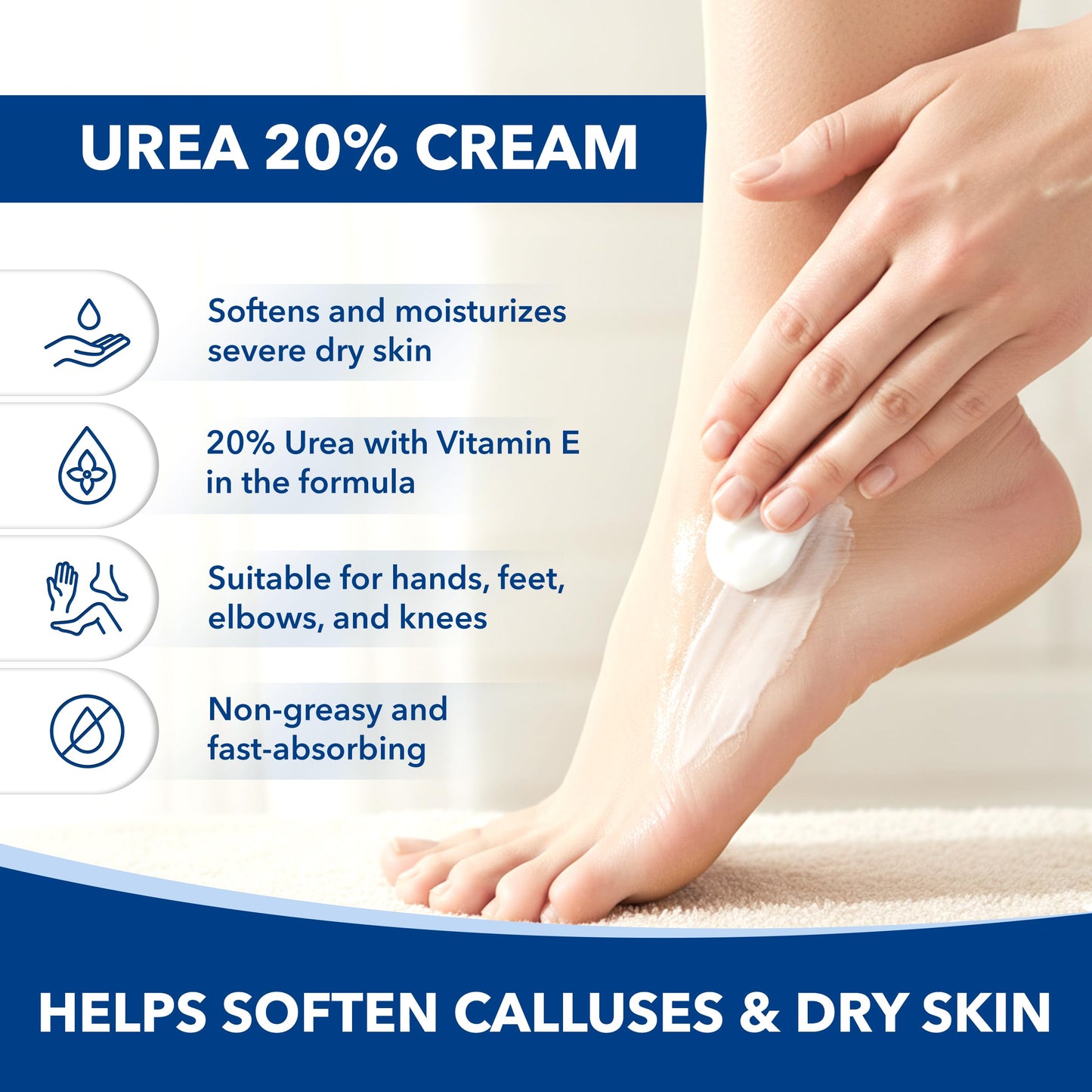 STRATUS PHARMACEUTICALS Urea 20% Cream with Vitamin E for Severe Dry, Rough and Scaly Skin, Intense Moisturizer and Gentle Exfoliator for Hands, Feet, Elbows and Knees Inc, 3 oz