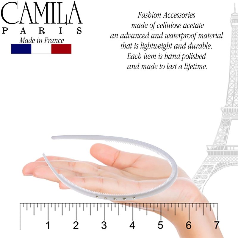 Camila Paris CP2557 French Headband for Women, White, Very Flexible with Teeth for Strong Hold Grip, Women's Hairband, No Slip Durable Styling Girls Hair Accessories, Made in France with Cellulose