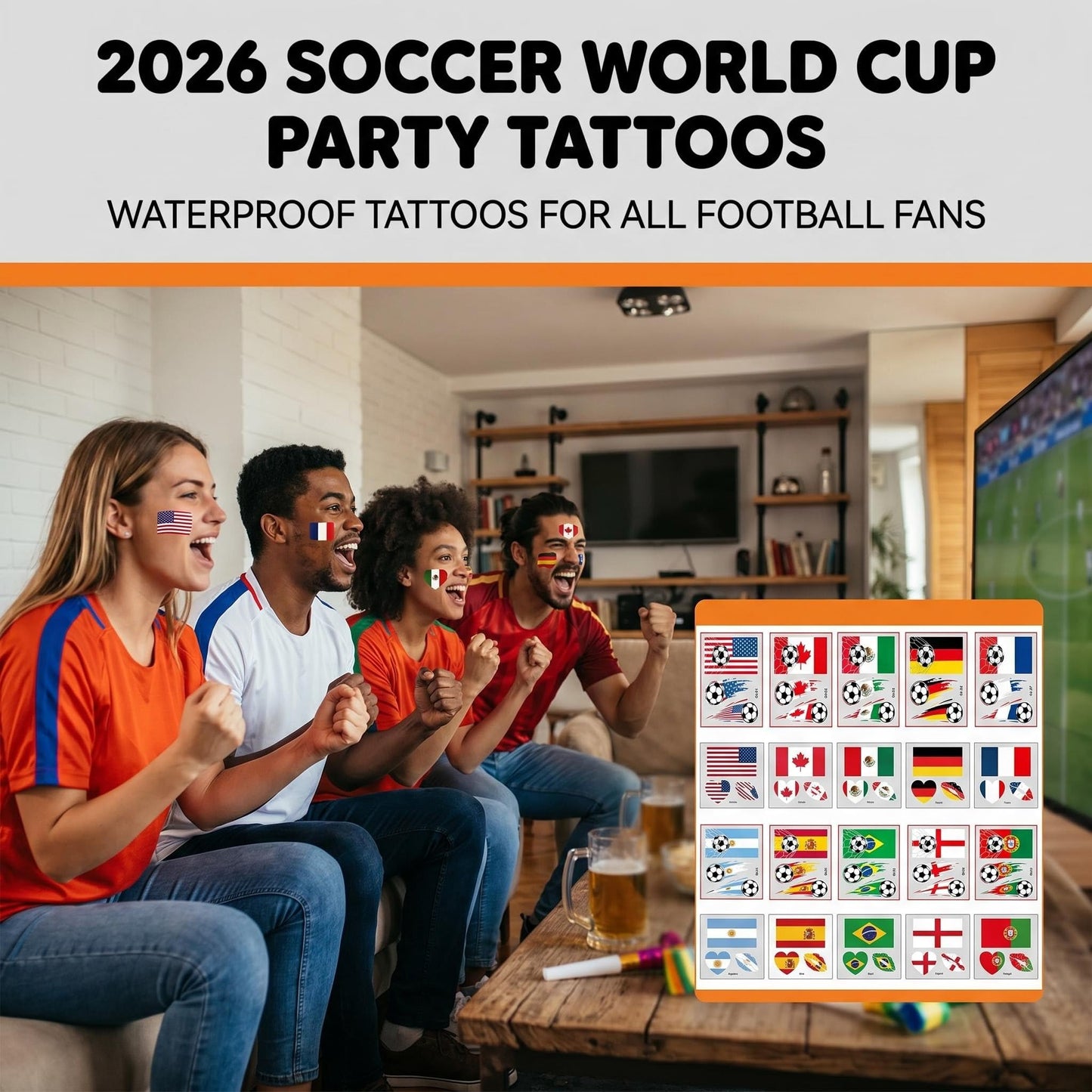 60PCS 20 Sheets World Cup Temporary Tattoo Sticker for Soccer Fans, 10 Country Flags Tattoos Sticker for all Ages Boy Girl Teen, Soccers Party, Game Days, Watch Parties, Waterproof Sweat Proof Vinyl