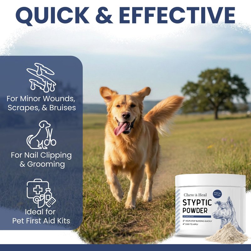 Chew + Heal Labs Styptic Powder for Dogs - .5 oz Quick Stop Bleeding for Dogs Nails & Animal Cuts - Blood Stop Clotting Powder & Wound Care