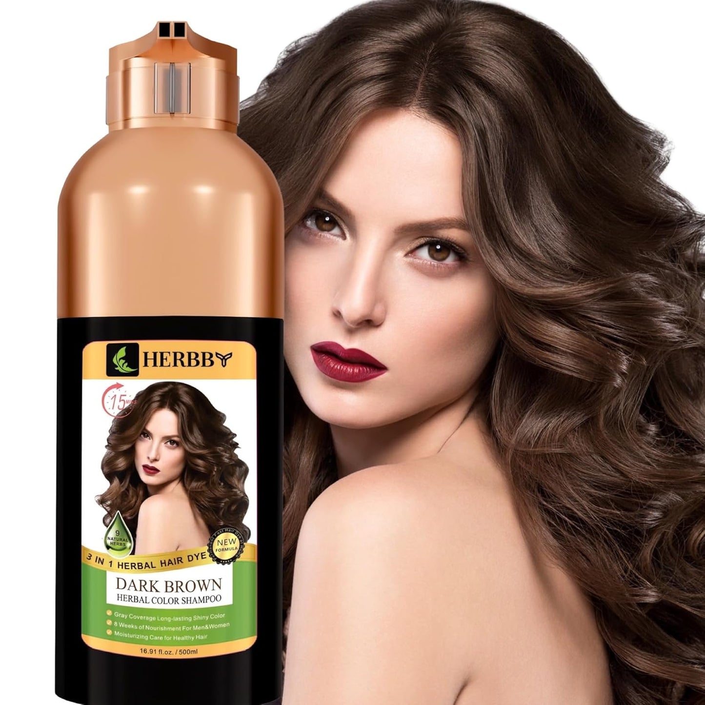Hair Color Shampoo for Gray Coverage | 9 Herbal Extracts, Long-Lasting Shine - 500ml Tiger Brown