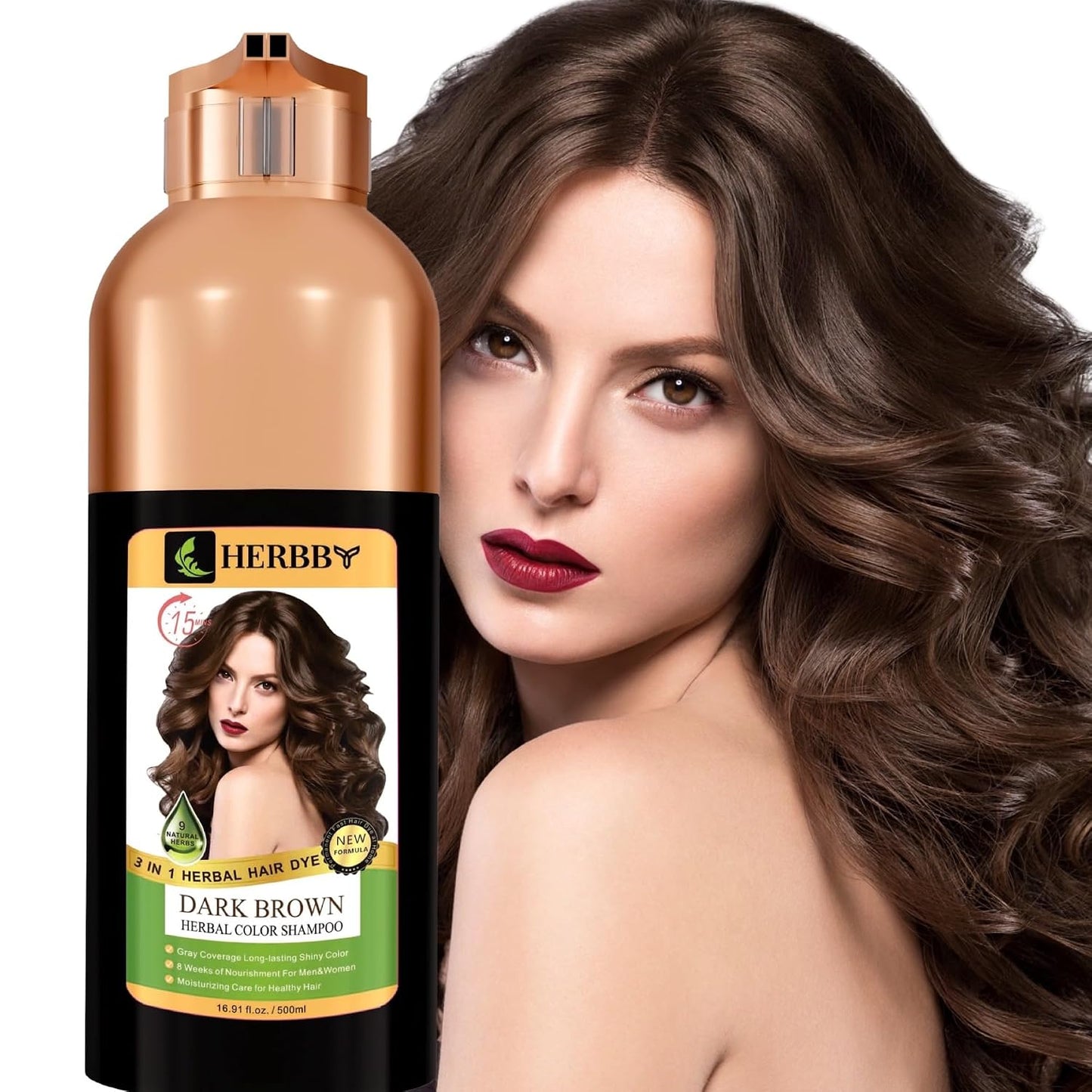 Gray Hair Coverage Shampoo & Conditioner - 9 Herbal Extracts for Long-Lasting Color | Chestnut Brown, 500 ml