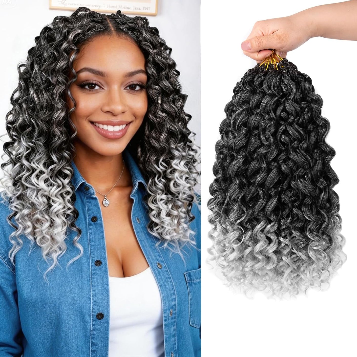GoGo Curl Crochet Hair - 14 Inch Pre Looped Braids for Black Women | Soft Synthetic Deep Water Wave Extensions