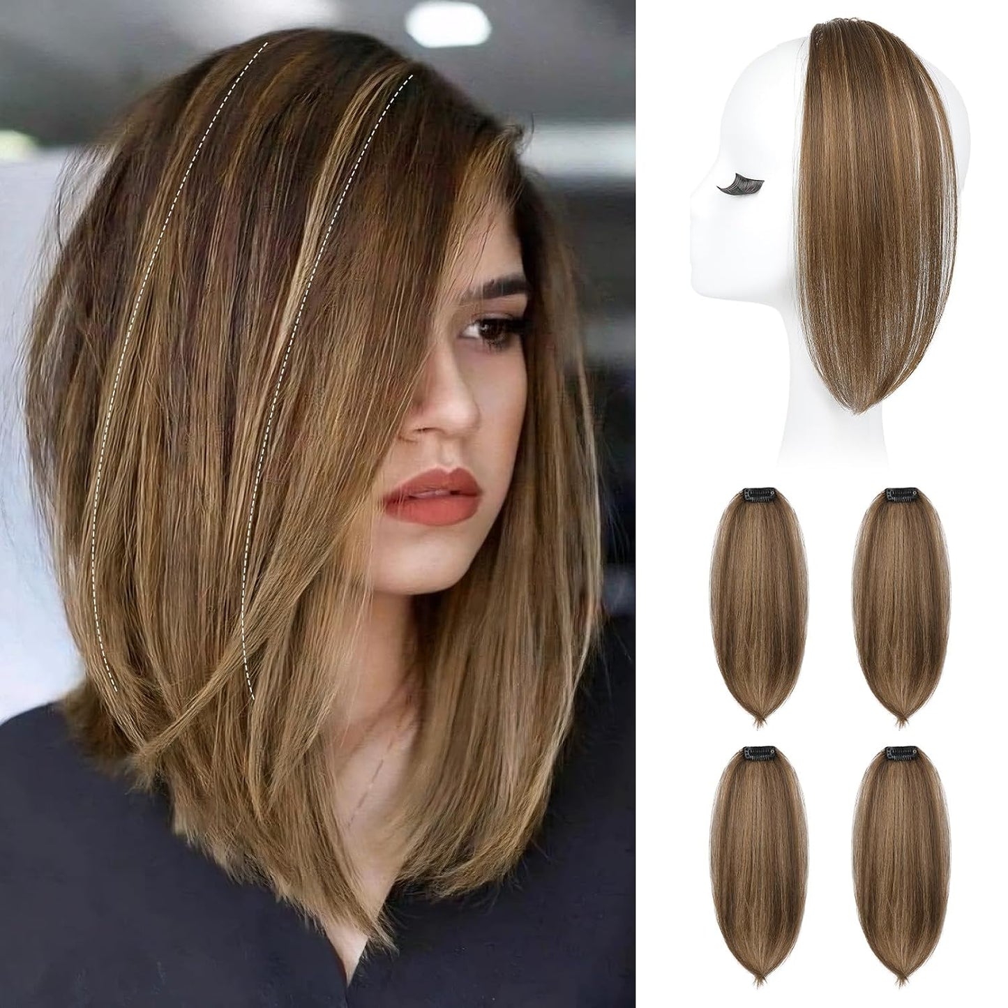 Clip In Hair Volumizer - 12 Inch Thick Hairpieces for Extra Volume | Off Black, 2PCS