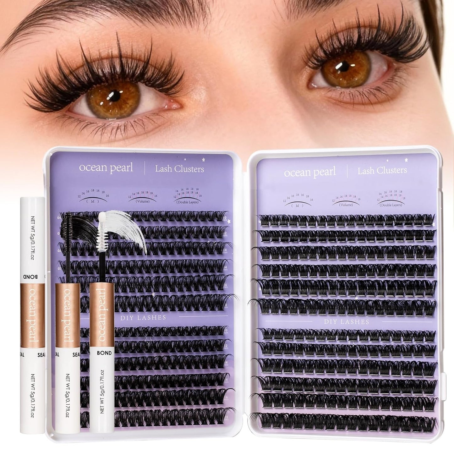 Ocean Pearl Lash Clusters - 320 Pcs 11-20mm Eyelash Extension Kit | 40D, 50D, 100D with Adhesive & Tweezers