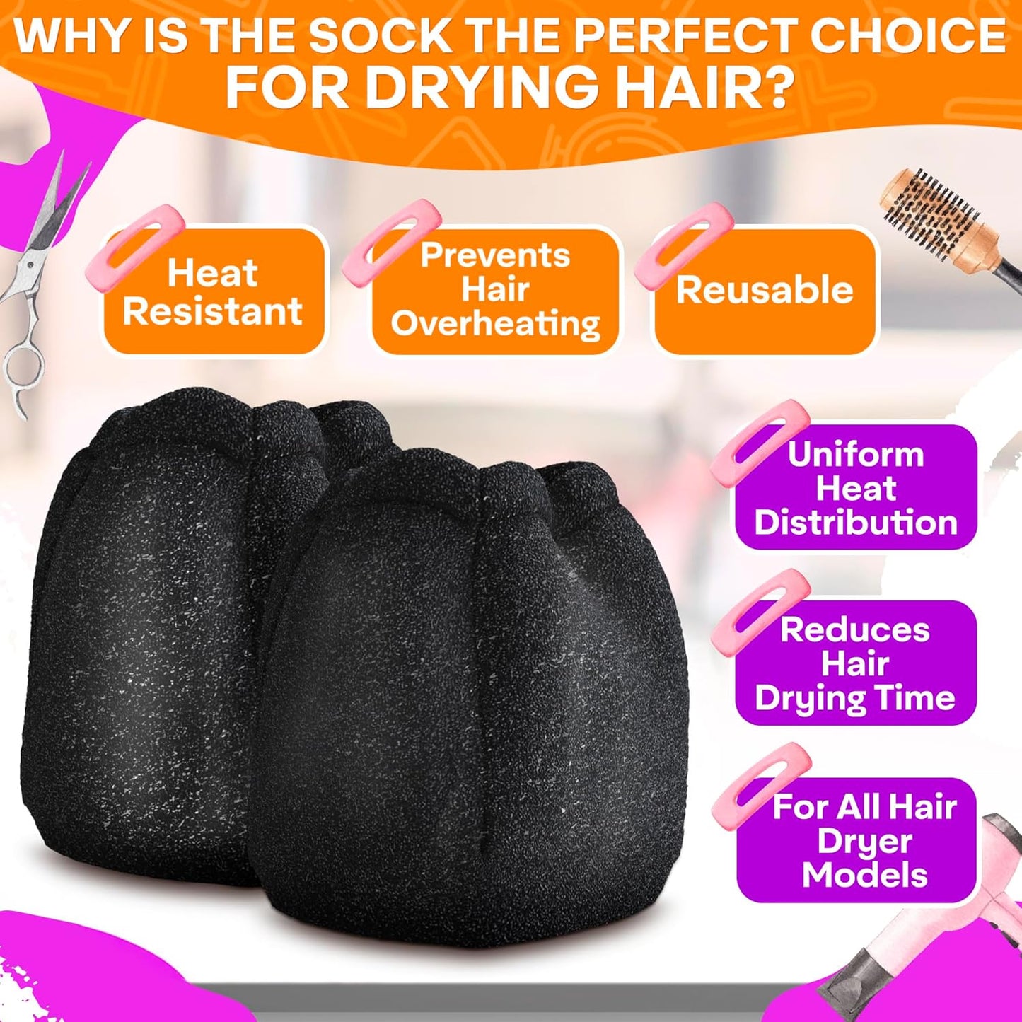 Sock Diffuser for Hair Dryer - Easy-to-Use Travel Attachment | Soft, Heat-Resistant Foam, 5.12x3.35 Inches