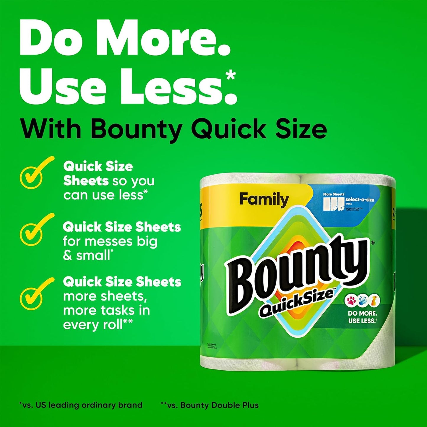 Bounty Quick Size Paper Towels - Super Absorbent White Rolls | 8 Family Rolls