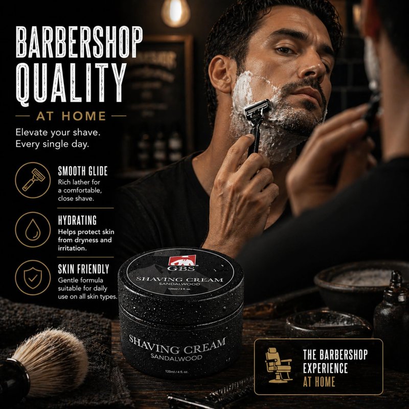 G.B.S Sandalwood Shaving Cream for Sensitive Skin, Hydrates, Nourishes for Close Smooth Shave, Protects Skin from Cuts, Bumps, Redness and Irritation (Pack of 3)