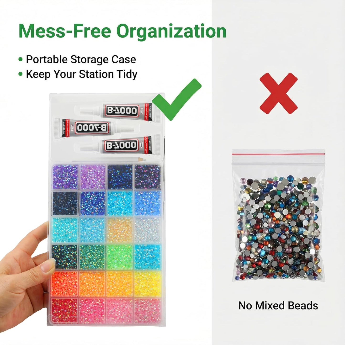 Rhinestones Bedazzling Kit - 33,000 Pcs 3mm Flatback Resin Crystals for Crafts & Clothing | Rainbow Colors with B-7000 Glue