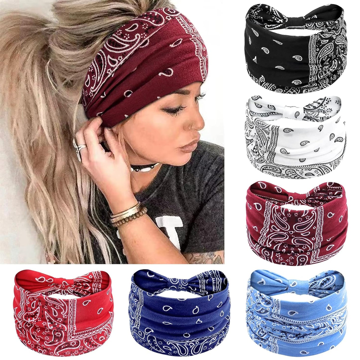 Wide Headbands for Women - No Slip Knotted Turban Hair Accessories | Dark Green Boho Style