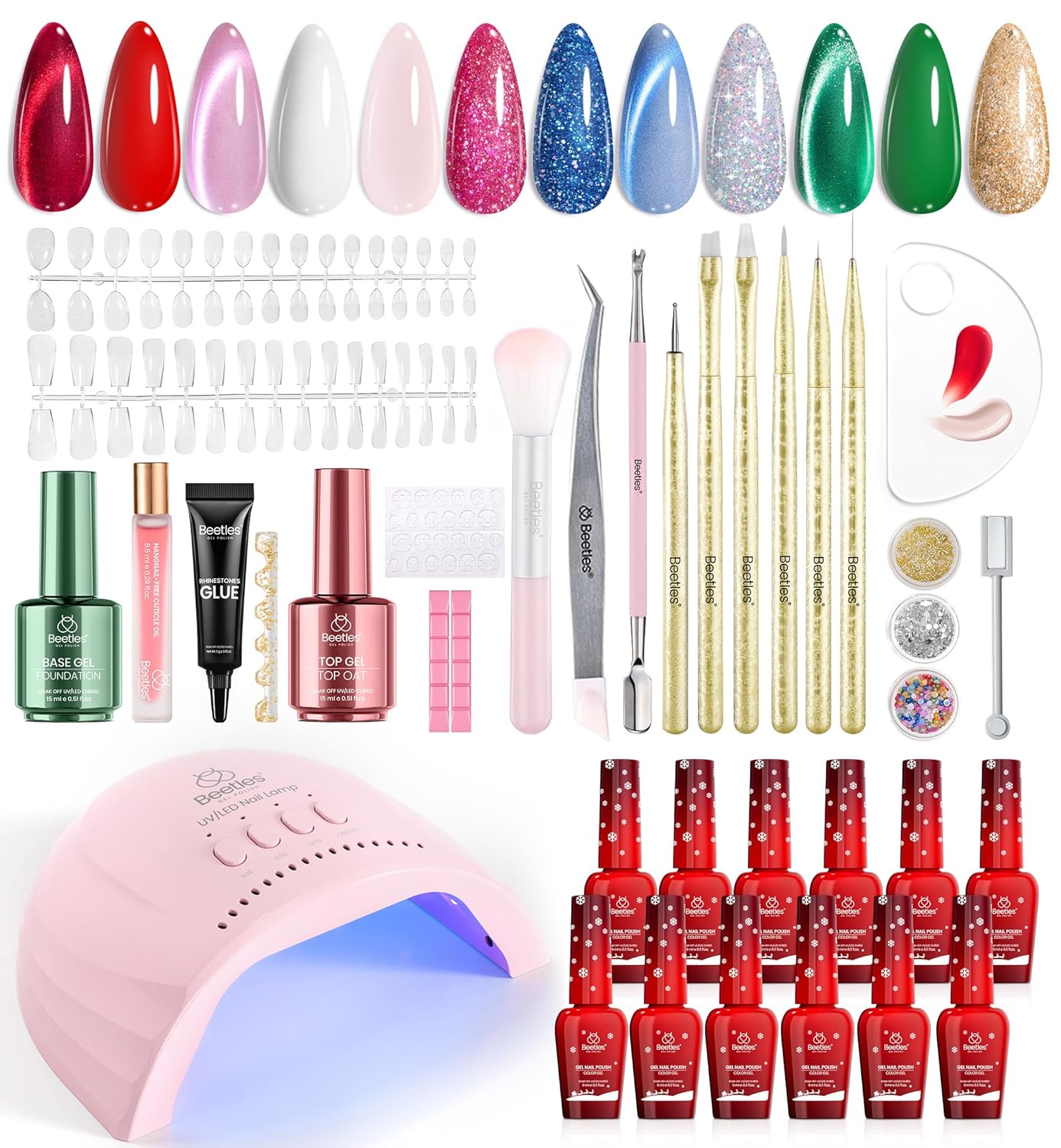 Beetles Gel Nail Polish Set - 23-Piece Summer Colors Collection | UV Gel Polish in Pink, Green, Blue with Base & Top Coat