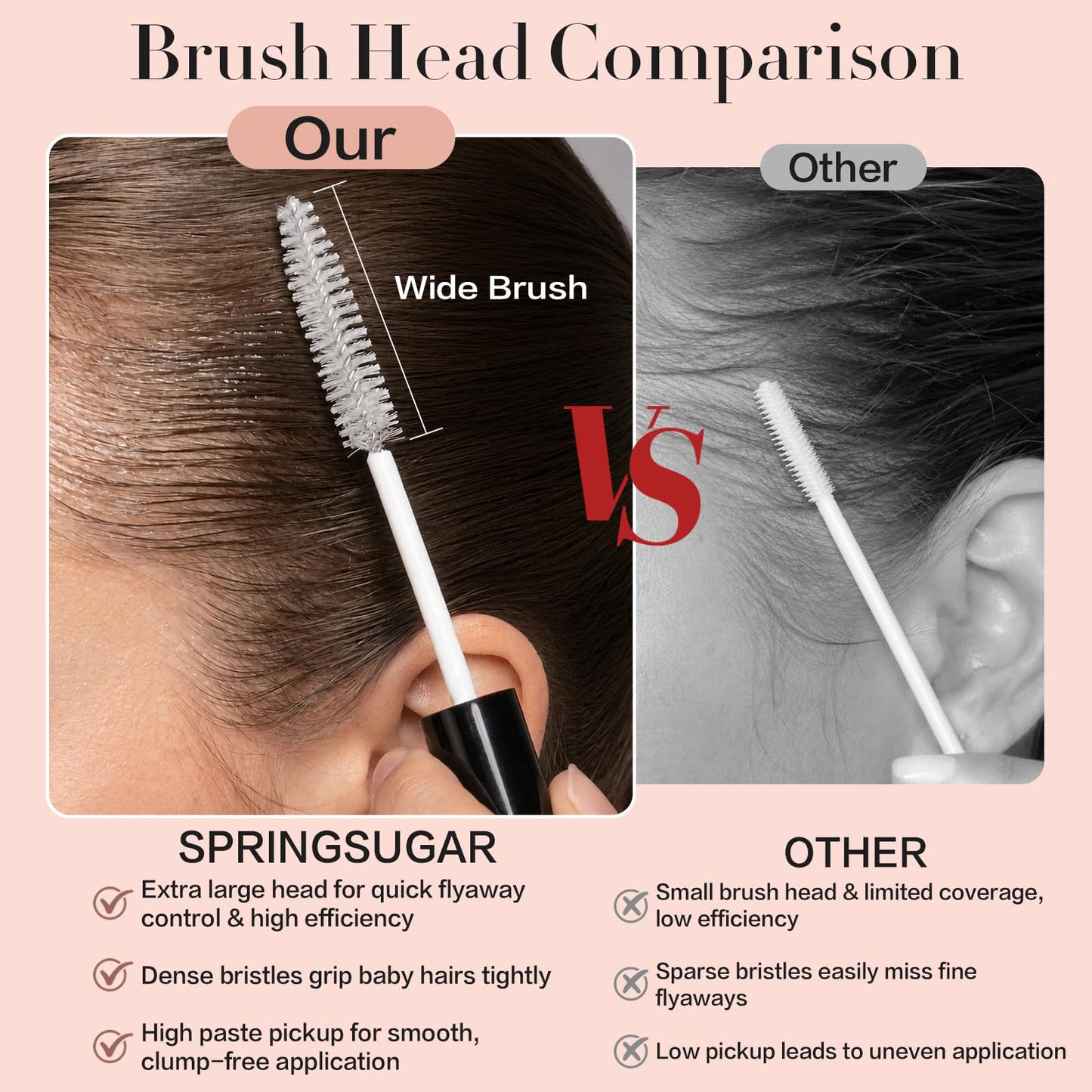 SPRINGSUGAR Taming Wand, Fly Away Stick for Hair, Hair Mascara for Flyaways, Smooth Frizz, Tame Baby Hairs, Style Edges - Lightweight Non-Greasy Wide Brush Head Hair Finishing Stick 2 Pack