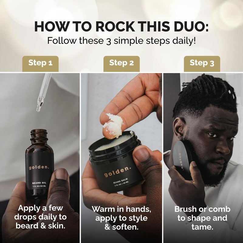 Golden Grooming Beard Bundle for Black Men - Mega Growth Kit with 4oz Balm & 2oz Oil - Shea Butter Conditioner - Fresh (XL)