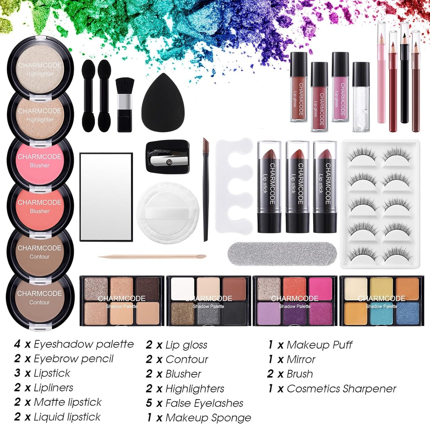 Makeup Kit for Women - Complete Eyeshadow Palette & Lipstick Set | Reusable Train Case Gift for Teens & Pros