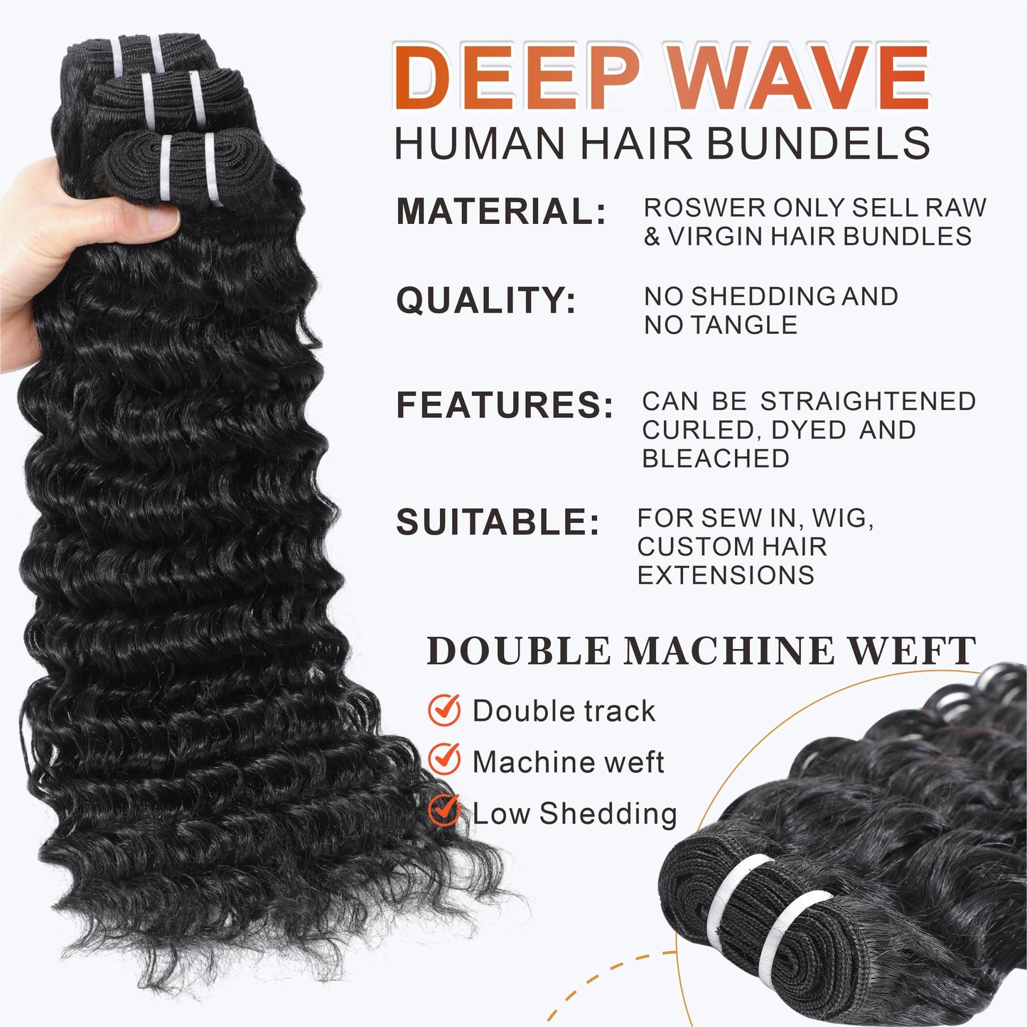 Deep Wave Bundles with Closure (20" 22" 24"+18") Deep Curly 3 Bundles and 5x5 HD Lace Closure 12A Wet and Wavy Brazilian Unprocessed Human Hair Extensions Double Weft Quick Weave Bundle for Women