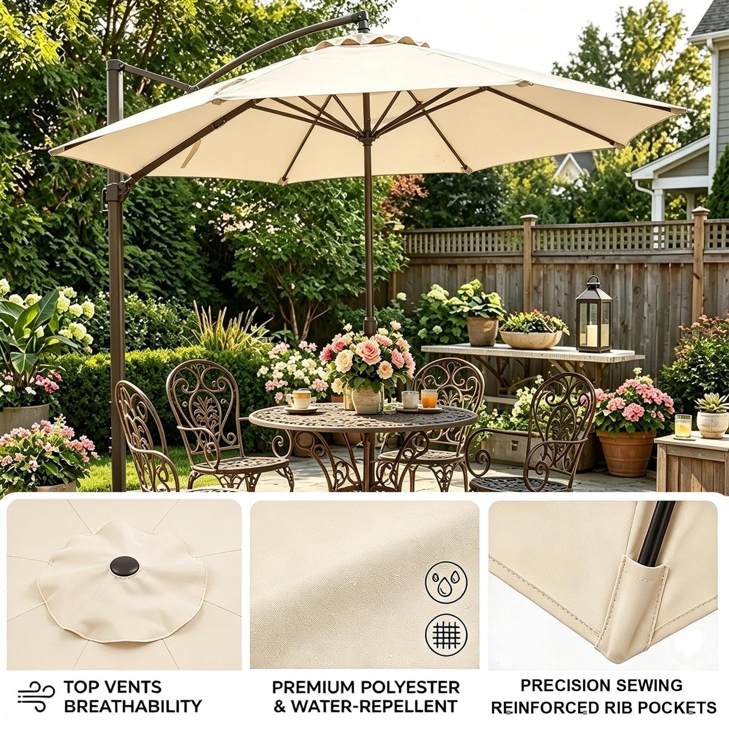 Patio Umbrella Replacement Canopy, 6/8 Ribs Offset Cantilever Outdoor Market Umbrella Top 7.5ft/9ft/10ft/11ft Round Cover Waterproof for Pool, Deck, Garden, Backyard(Royal Blue,10.8ft/8 Ribs)