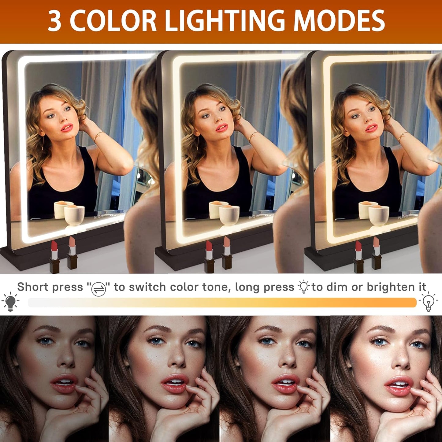 LED Makeup Mirror with Lights - 31.5" x 22" Dimmable Touch Screen Vanity Mirror | Round Black Design