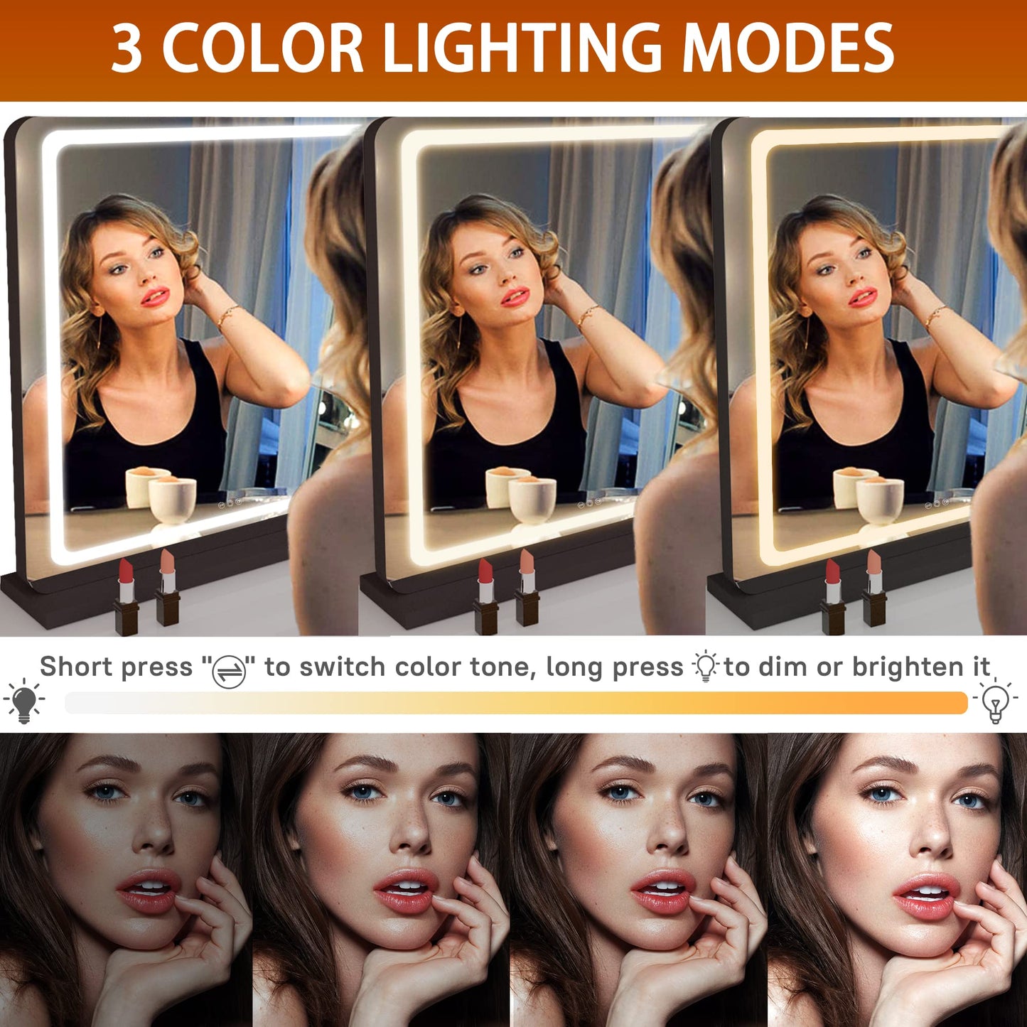 Hasipu Vanity Mirror with Lights, 31.5" x 22" LED Makeup Mirror, Lighted Makeup Mirror with Dimmable 3 Modes, Touch Screen Control Vanity Mirror Round Black