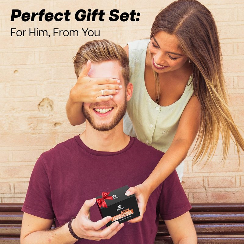 Beard Scrubber Brush Kit for Men, Silicone Beard Brush & Scalp Massager, Beard Exfoliator for Beardruff, Beard Shampoo Brush with Dual-Sided Comb and Mustache Scissors, 3 Piece Grooming Set
