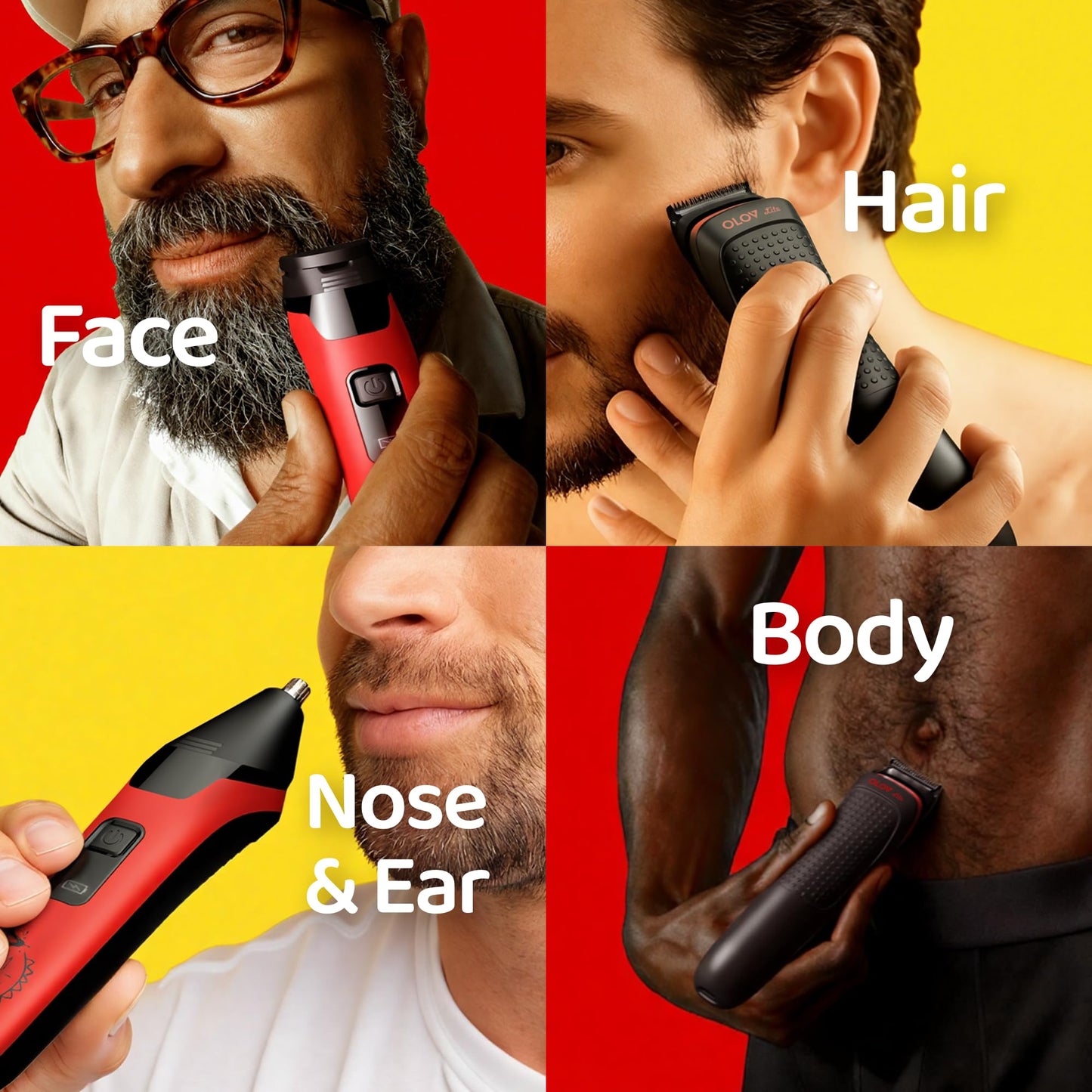 OLOV LITE Electric Beard Trimmer for Men,Nose Hair Trimmer & Electric Razor 10-in-1 Grooming Kit Cordless Shaver Gift-Ready for Men(Red)