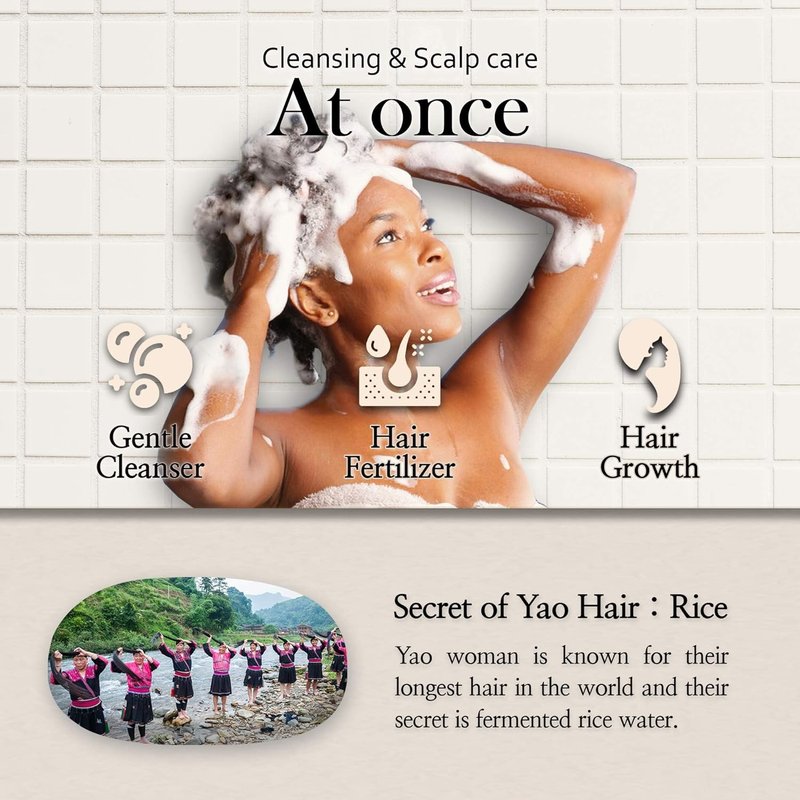 Hair Growth Shampoo Bar - Fermented Rice Water 2-in-1 | pH Balanced, Unscented, 5oz for Oily Hair