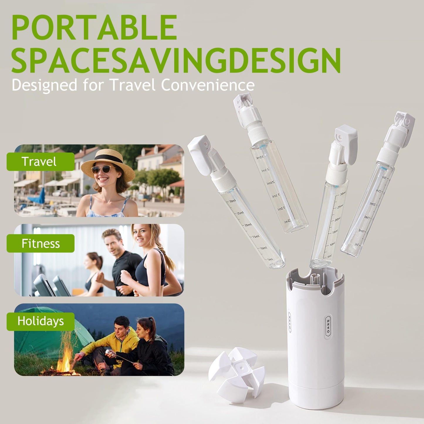 4 in 1 Travel Dispenser Bottle, 4 Pack 30ml Portable Leakproof Rotatable Travel Dispenser Set with Label, Suitable for Storing Shower Gel, Shampoo, Laundry Detergent, for Travel, Camping (Green)