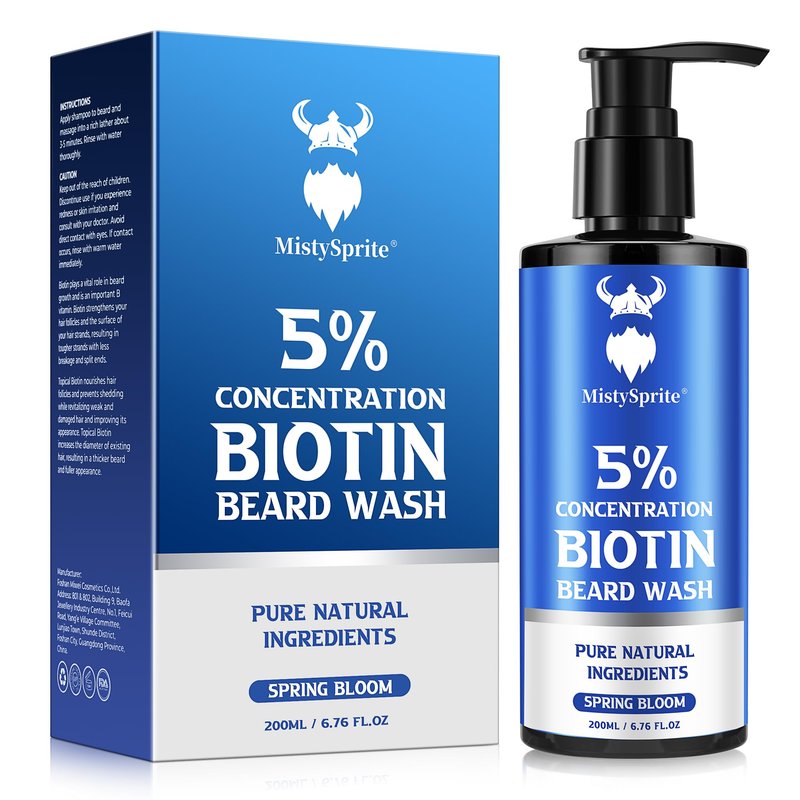 MistySprite 5% Biotin Beard Shampoo for Men, Thickening & Volumizing Formula - Soothes Itchy Skin, Hydrates & Softens Dry Coarse Facial Hair, 6.7 oz Spring Bloom Scent