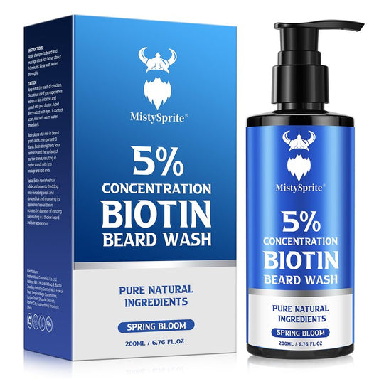MistySprite 5% Biotin Beard Shampoo for Men, Thickening & Volumizing Formula - Soothes Itchy Skin, Hydrates & Softens Dry Coarse Facial Hair, 6.7 oz Spring Bloom Scent