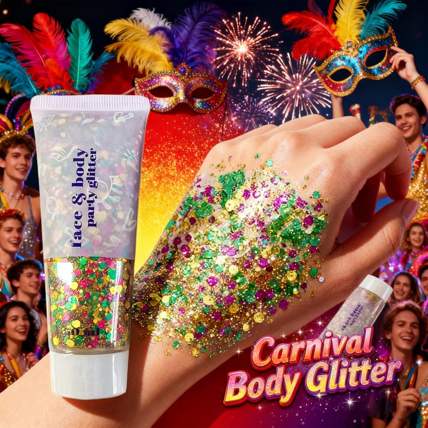 Mardi Gras Glitter Stick - Long-Lasting Face & Body Makeup | Green, Purple, Gold Sparkling Chunky Glitter for Festivals