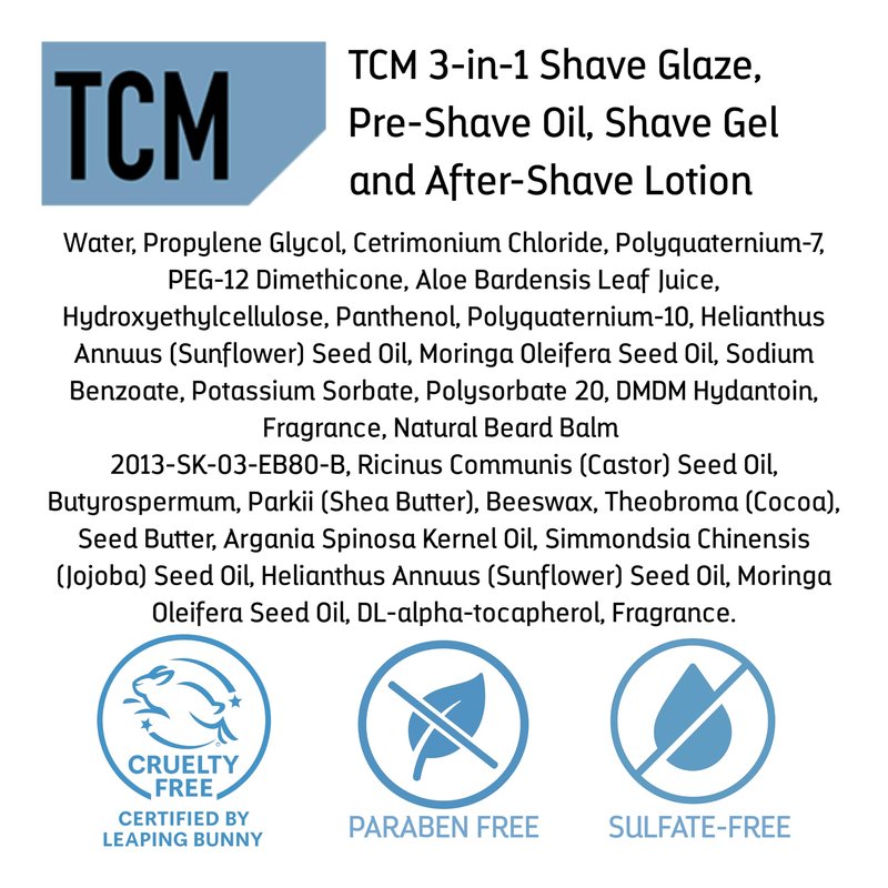 TCM 3N1 Men's Shave Glaze – Pre-Shave, Shaving Gel & Aftershave – Hydrating & Soothing Cruelty-Free Formula, for Comfort, Precision, and Easy Glide, 8 oz (Pack of 1)