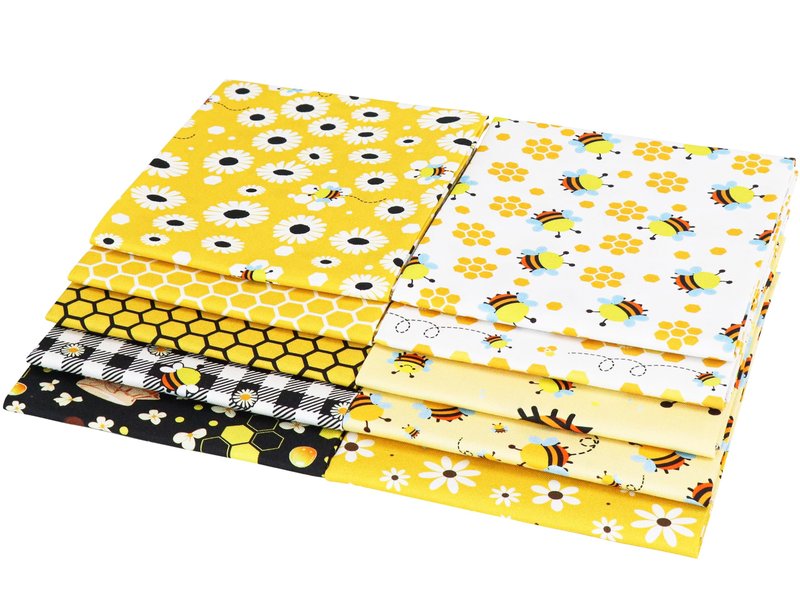 Craftido -25 Options- 100% Cotton Quilting Fabric Bundles 10pcs Fat Quarters 18”x21”-Medium Weight 5.2 oz- Soft Cotton for Quilting, Sewing Project, Patchwork, DIY Crafts – Honey Bees