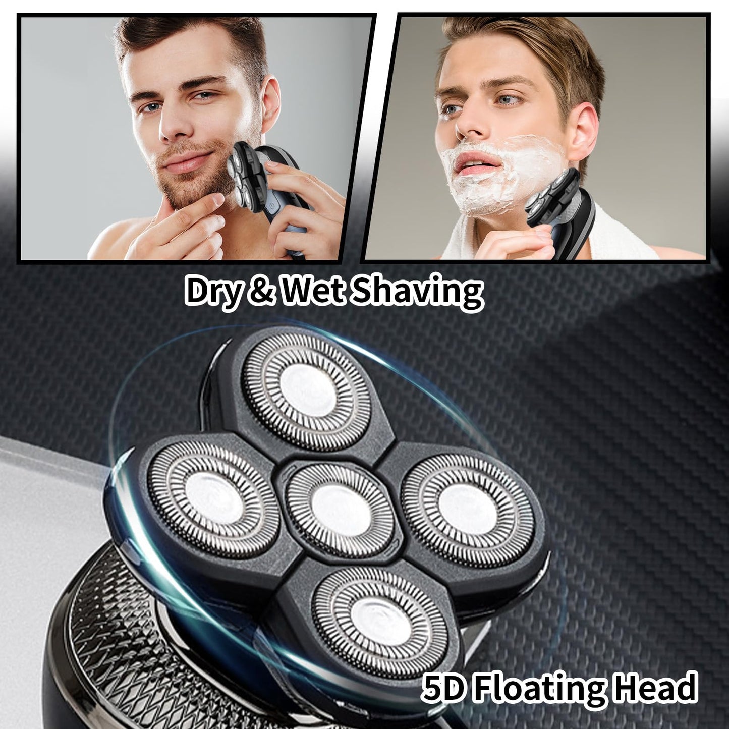 Carreuty 3Pcs 5 Head Shaver Replacement Blades for Freebird Head Shaver, Universal 5 Blades Shaver Replacement Heads for Electric Razor Shaver Head, Bald Men Freedom Grooming Head and Face, Black