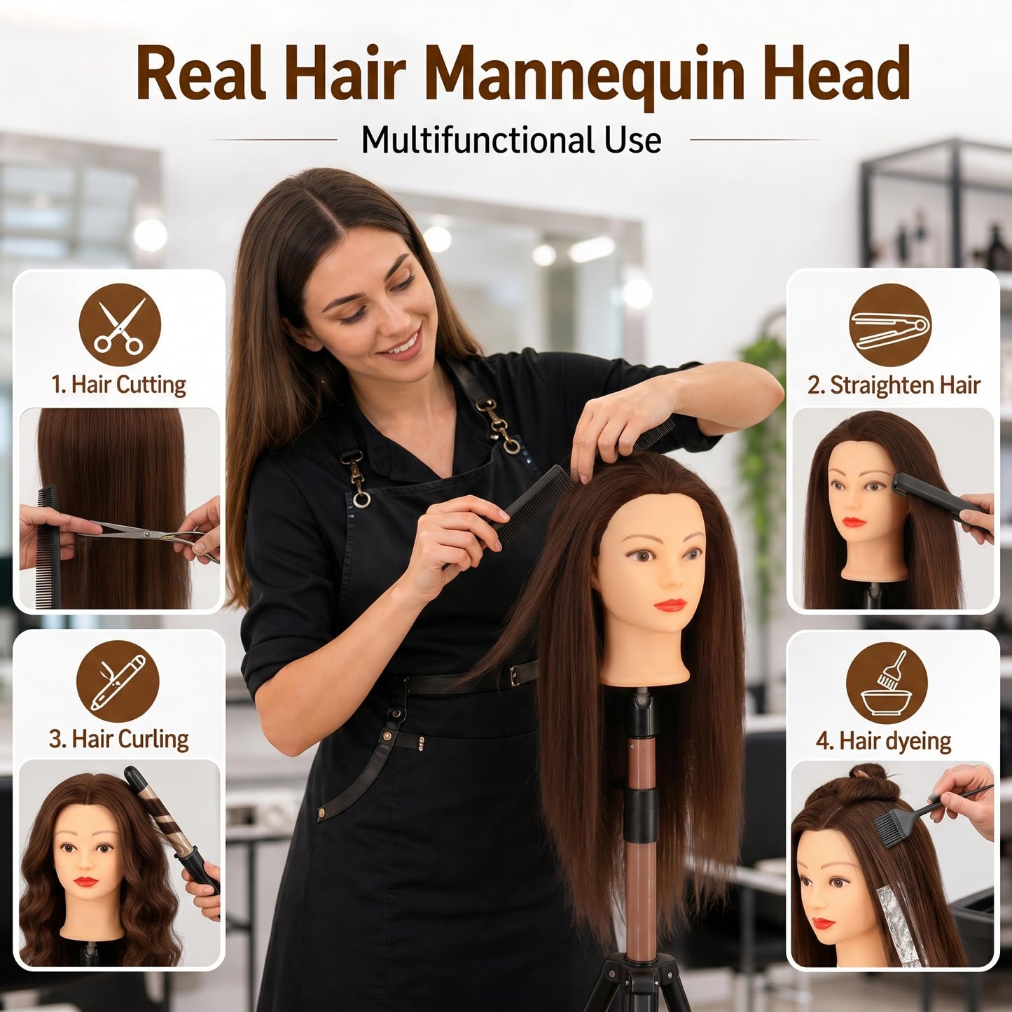 100% Human Hair Mannequin Head for Practice Braiding, 20-22" Doll Head