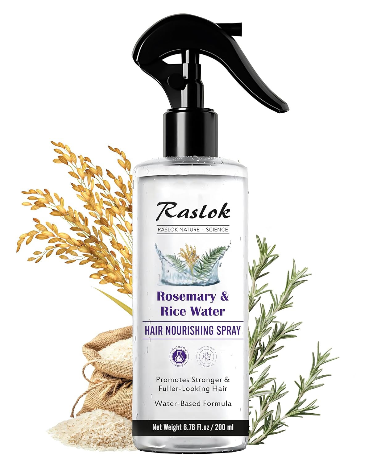 Rosemary & Rice Water Hair Spray - 100% Natural Extracts | Lightweight, Non-Greasy Formula | 6.76 fl oz / 200 ml